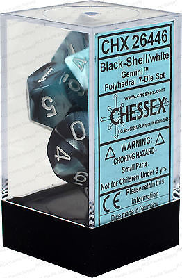 D7-Die Set Dice Gemini Polyhedral Black-Shell/White (7 Dice in Display)