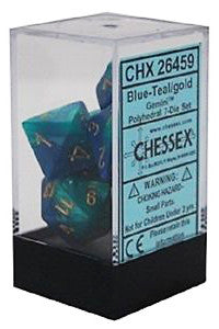 D7-Die Set Dice Gemini Polyhedral Blue-Teal/Gold (7 Dice in Display)
