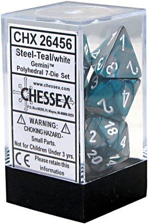 D7-Die Set Dice Gemini Polyhedral Steel-Teal/White (7 Dice in Display)