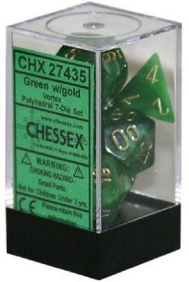 D7-Die Set Dice Vortex Polyhedral Green/Gold (7 Dice in Display)