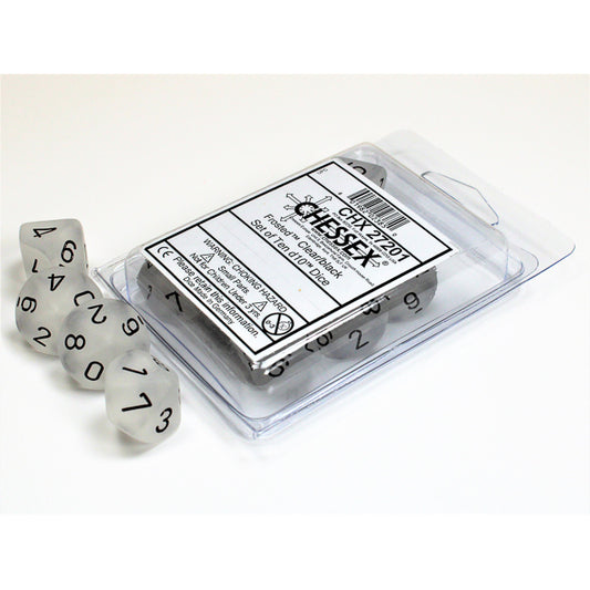 CHX 27201 Frosted Clear/black Set of Ten d10s