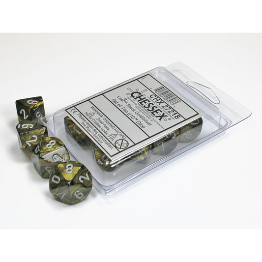 CHX 27218 Leaf Black Gold/silver Set of Ten d10s