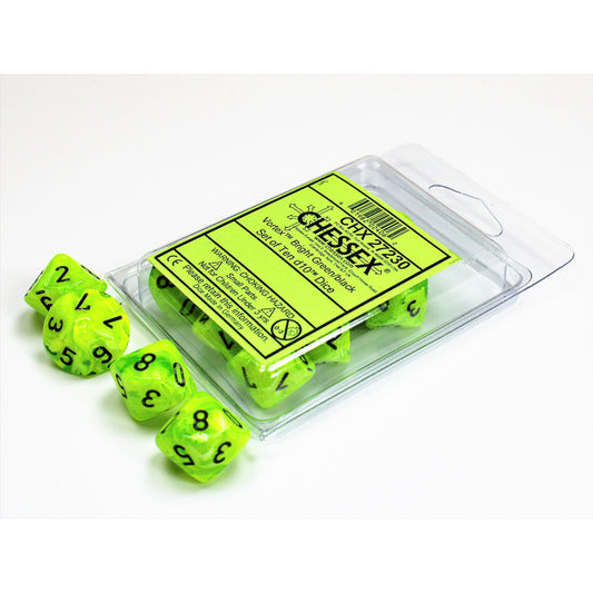 CHX 27230 Vortex Bright Green/black Set of Ten d10s