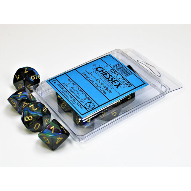 CHX 27299 Lustrous Shadow/gold Set of Ten d10s