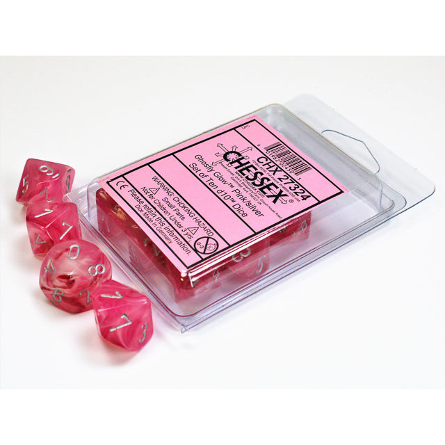 CHX 27324 Ghostly Glow Pink/silver Set of Ten d10s