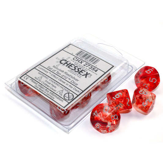CHX 27354 Nebula Red/silver Luminary Set of Ten d10s