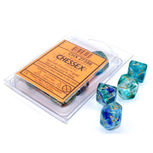 CHX 27356 Nebula Oceanic/gold Luminary Set of Ten d10s