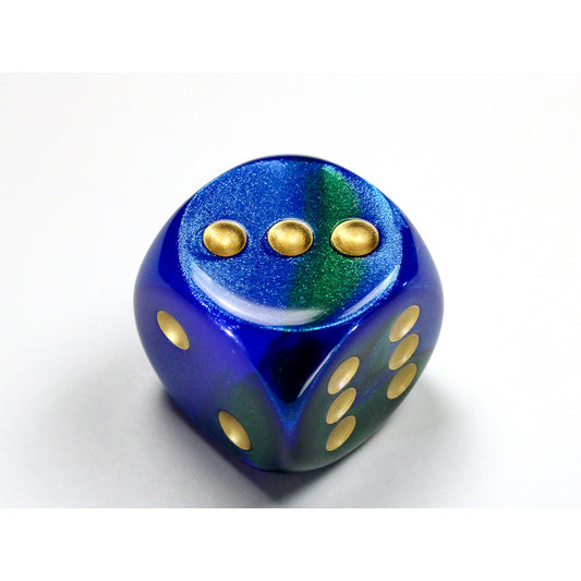 CHX DG3036 Gemini Blue-Green/gold 30mm d6 dice w/pips