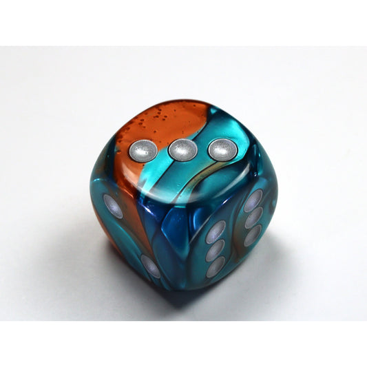 CHX DG3053 Gemini Copper-Teal/silver 30mm d6 dice w/pips