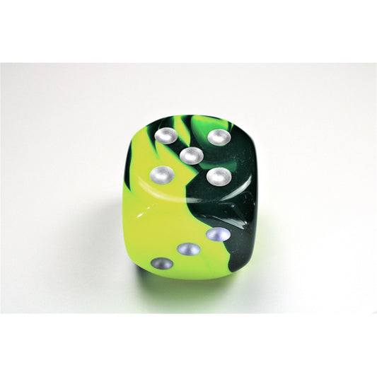 CHX DG5054 Gemini Green-Yellow/silver 50mm d6 dice w/pips