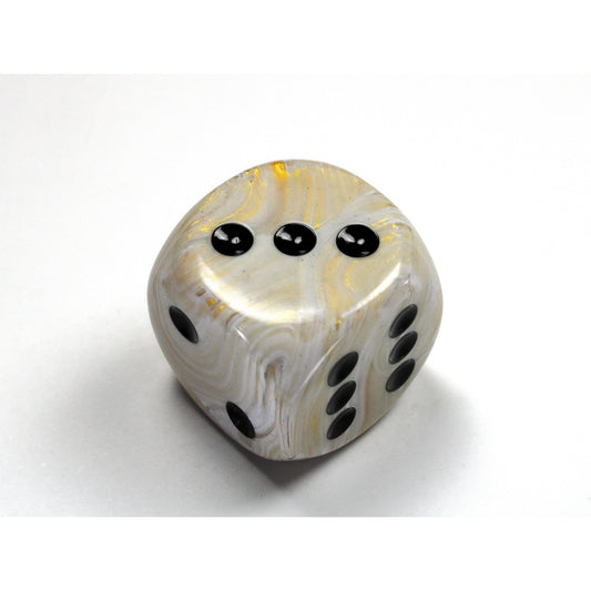 CHX DM3092 Marble Ivory/black 30mm d6 dice w/pips