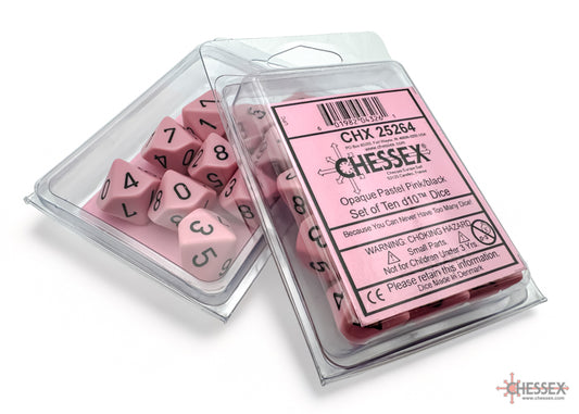 CHX 25264 Opaque Pastel Pink/black Set of Ten d10s
