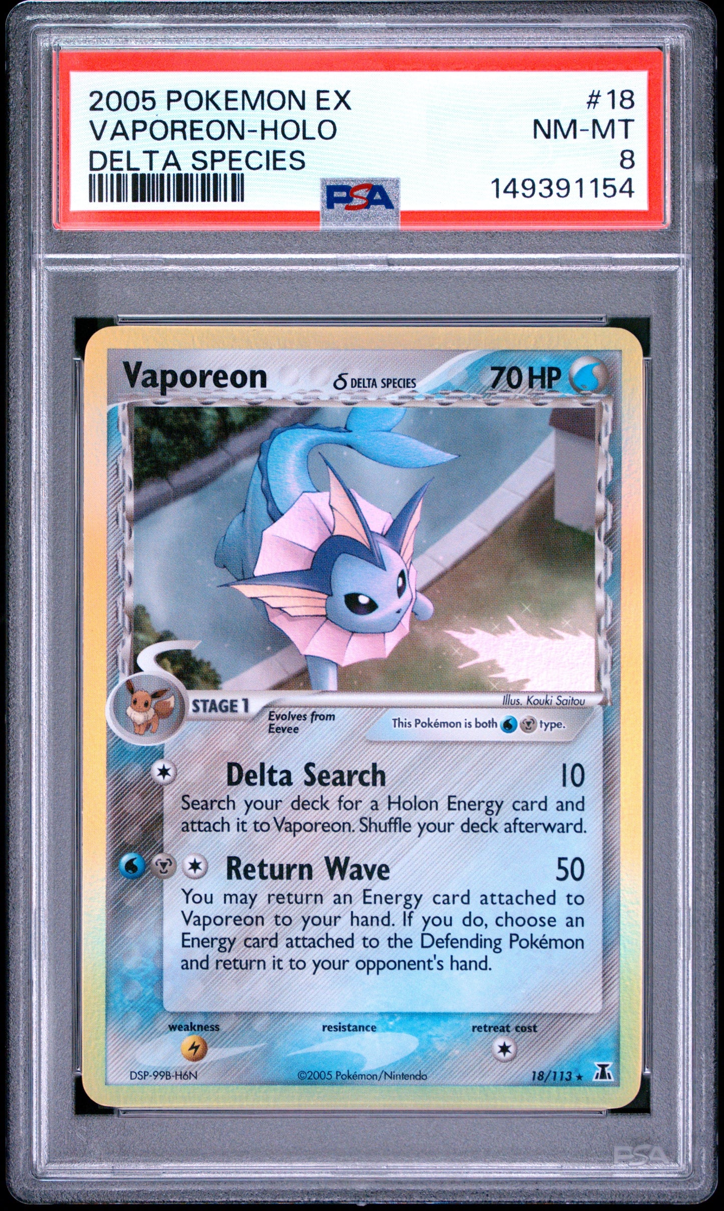 2005 Pokemon Ex Delta Species 18 Vaporeon-Holo Delta Species - PSA 8
