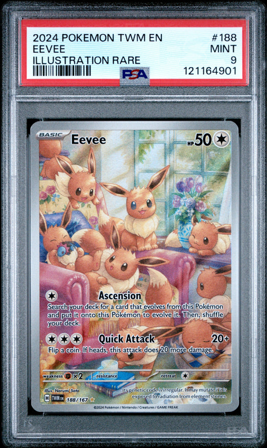 2024 Pokemon Twm En-Twilight Masquerade 188 Eevee Illustration Rare - PSA 9