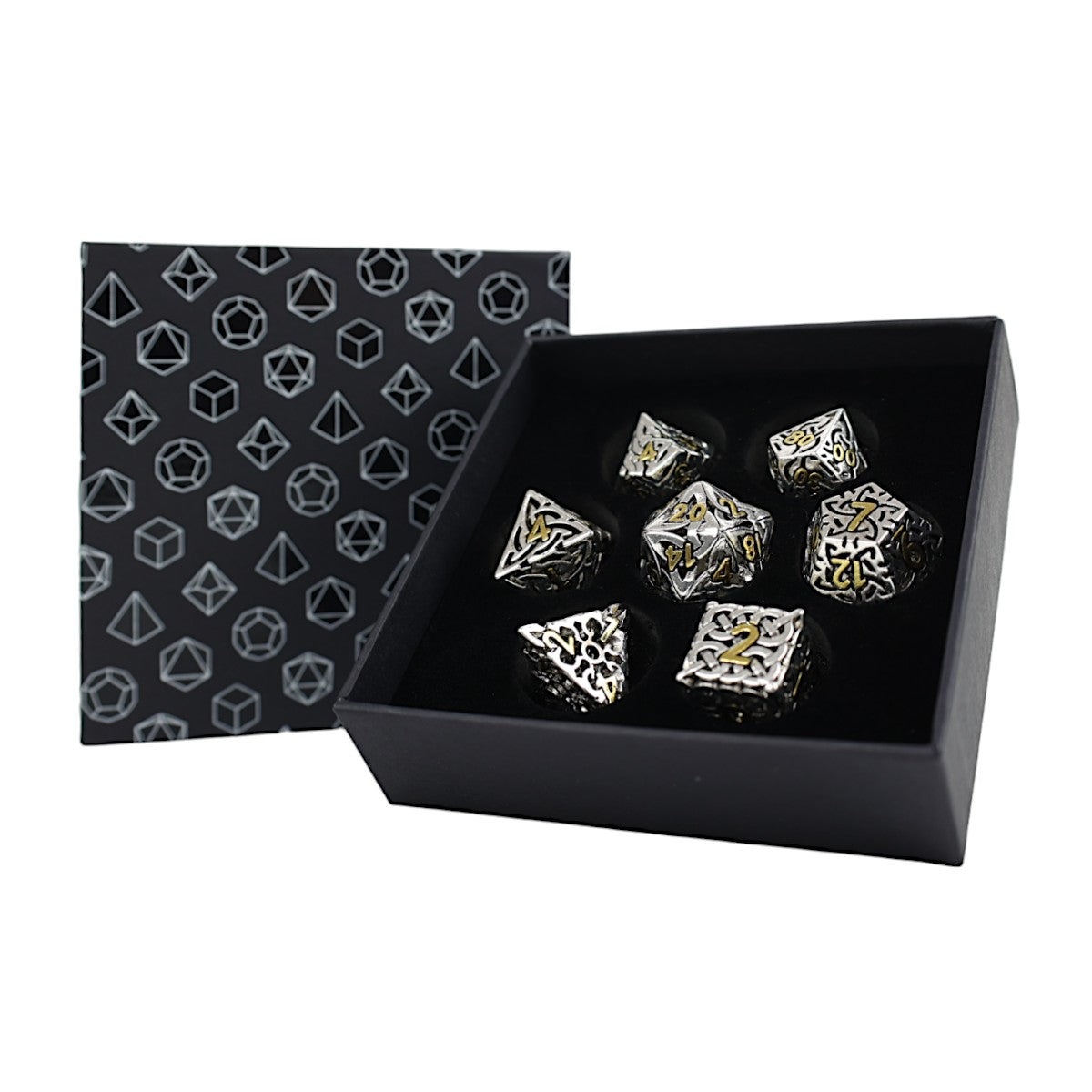 LPG Dice RPG Set Hollow Textures - Chrome and Gold