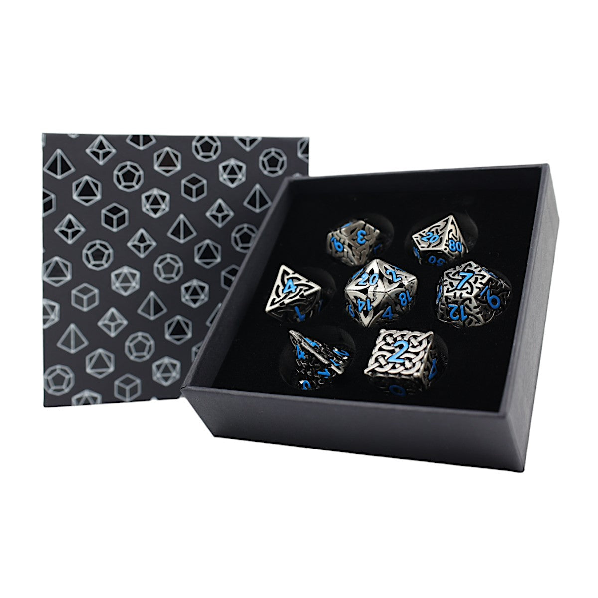 LPG Dice RPG Set Hollow Textures - Stainless and Blue