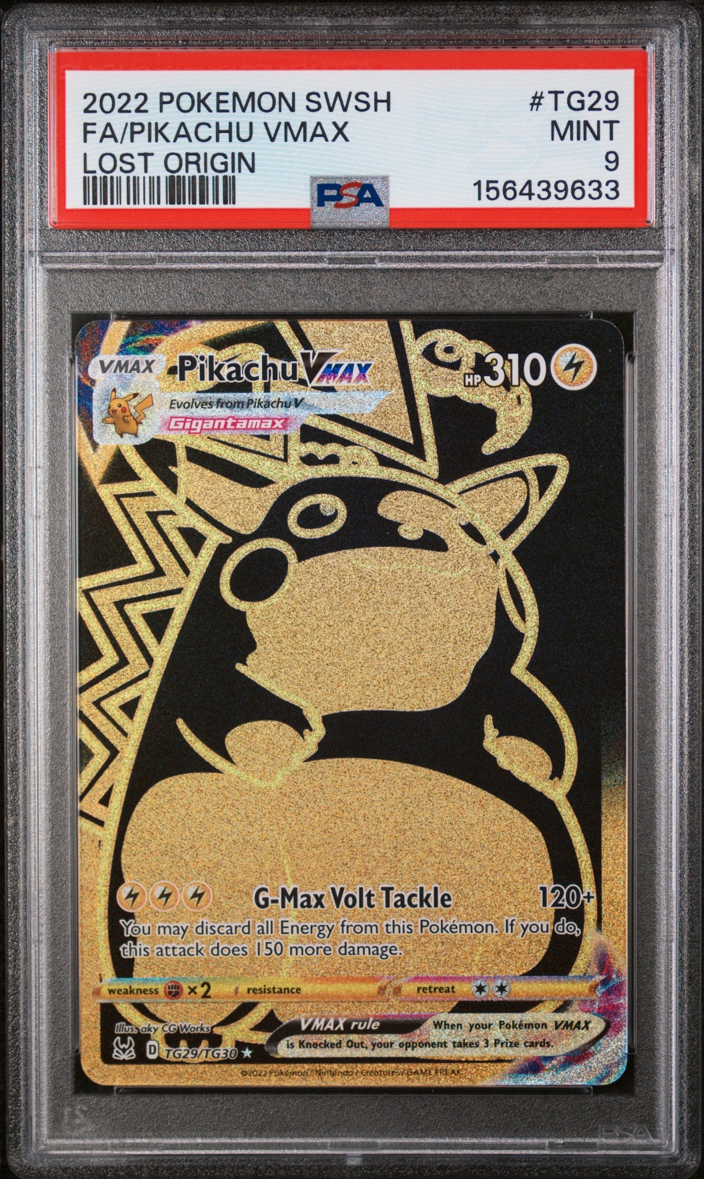 2022 Pokemon Sword & Shield Lost Origin Tg29 Fa/Pikachu Vmax Lost Origin - PSA 9