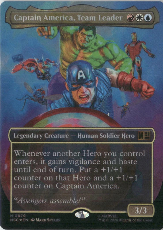 Scan Image | Captain America, Team Leader (Borderless) (Surge Foil) - Commander: Marvel Super Heroes | [003337AB]
