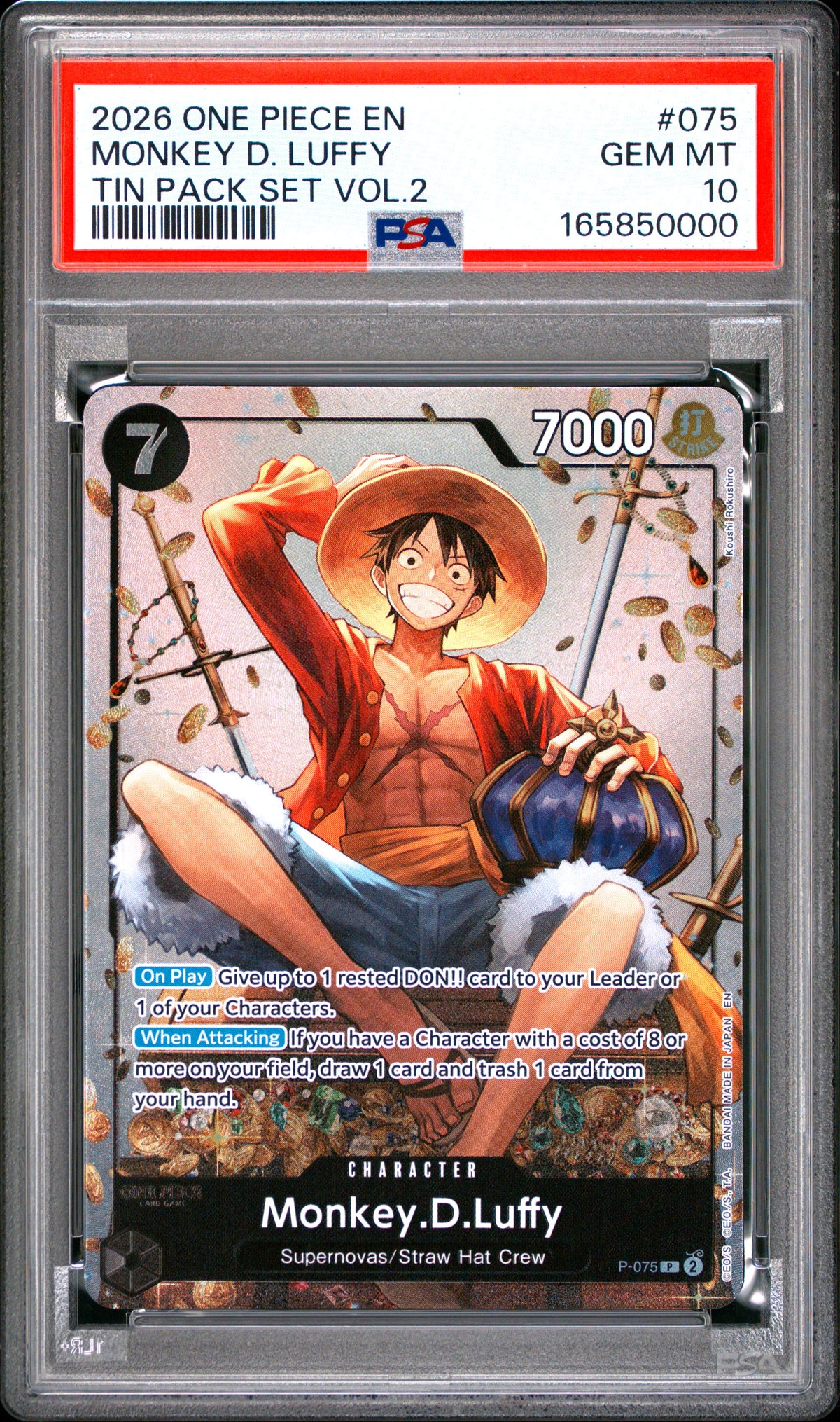2026 One Piece Promos 075 Monkey D. Luffy Tin Pack Set Vol.2 - PSA 10