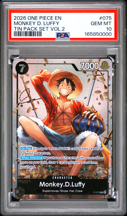 2026 One Piece Promos 075 Monkey D. Luffy Tin Pack Set Vol.2 - PSA 10