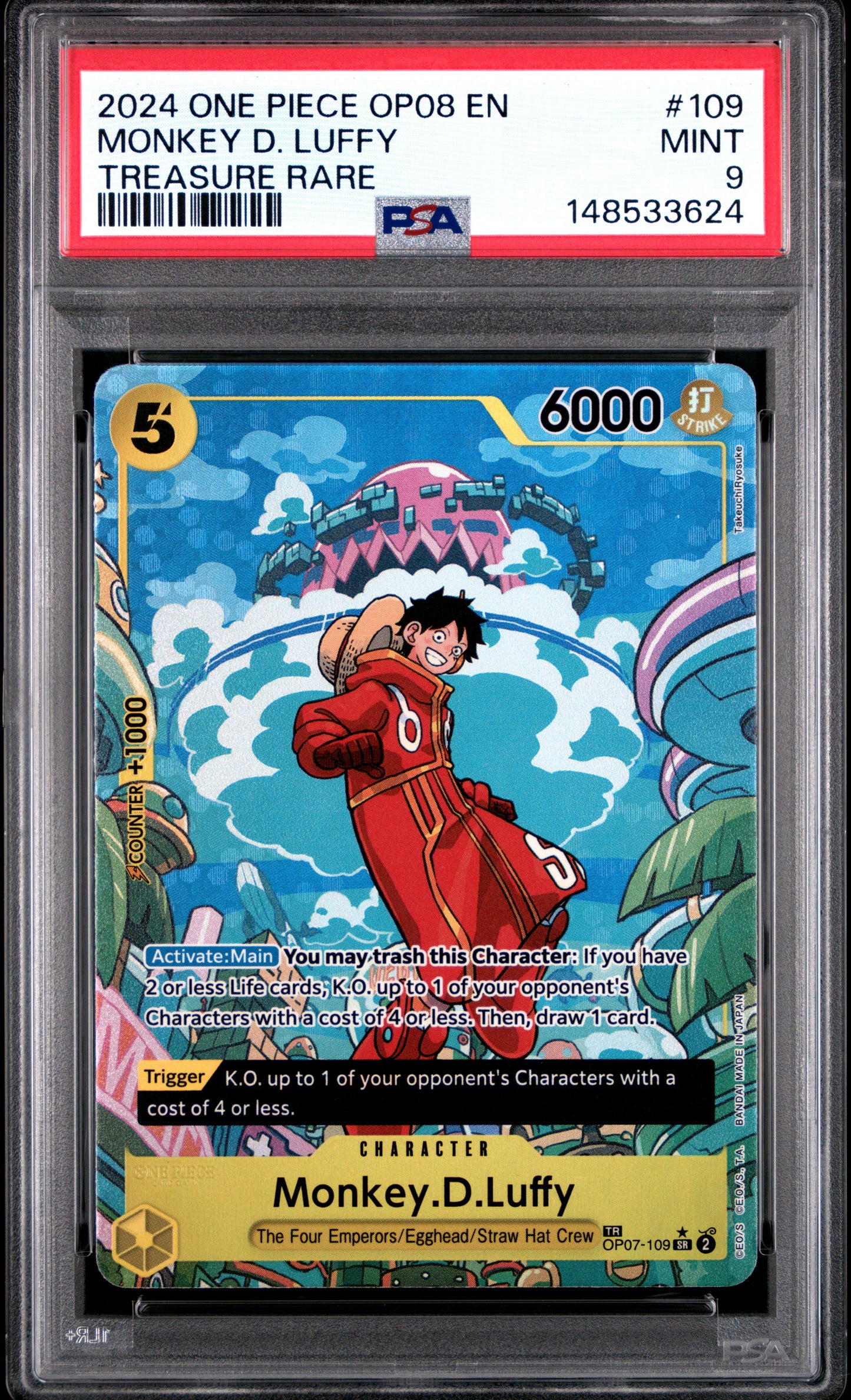 2024 One Piece Op08-Two Legends 109 Monkey D. Luffy Treasure Rare - PSA 9