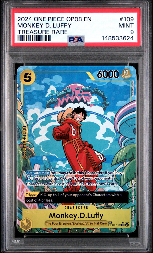 2024 One Piece Op08-Two Legends 109 Monkey D. Luffy Treasure Rare - PSA 9