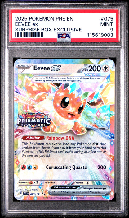 2025 Pokemon Pre En-Prismatic Evolutions 075 Eevee Ex Surprise Box Exclusive - PSA 9