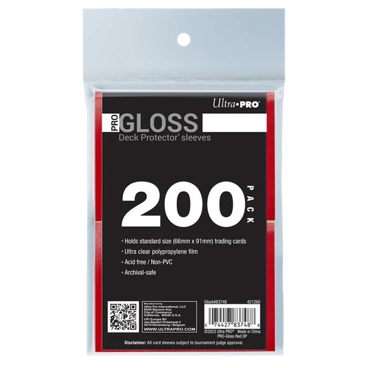 Ultra Pro: UP83748 PRO-Gloss Standard Deck Protector Sleeves 200ct Bundle - Red