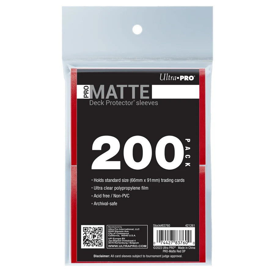 Ultra Pro: UP83760 PRO-Matte Standard Deck Protector Sleeves 200ct Bundle - Red