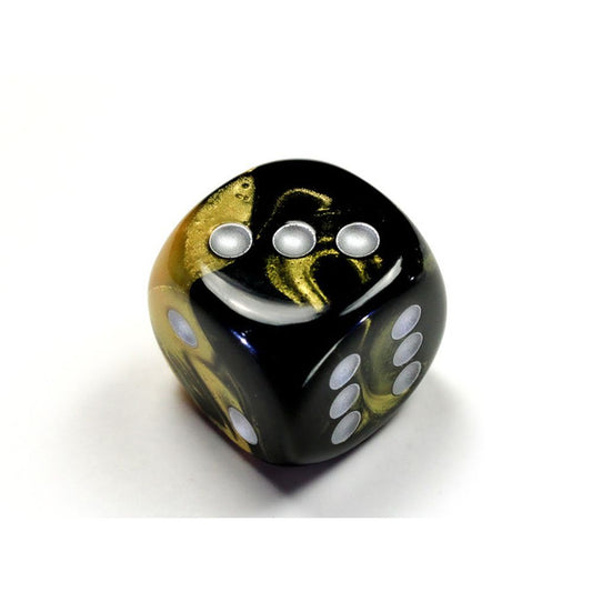 CHX DG3051 Gemini Black-Gold/silver 30mm d6 dice w/pips
