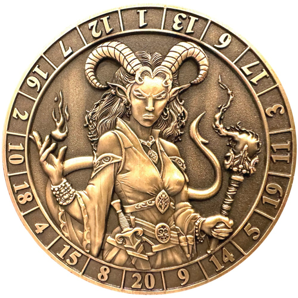 Dice Coin D20 Female Tiefling Warlock