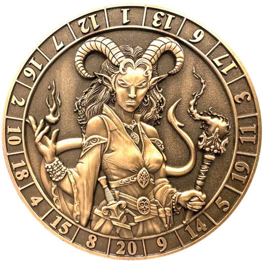 Dice Coin D20 Female Tiefling Warlock