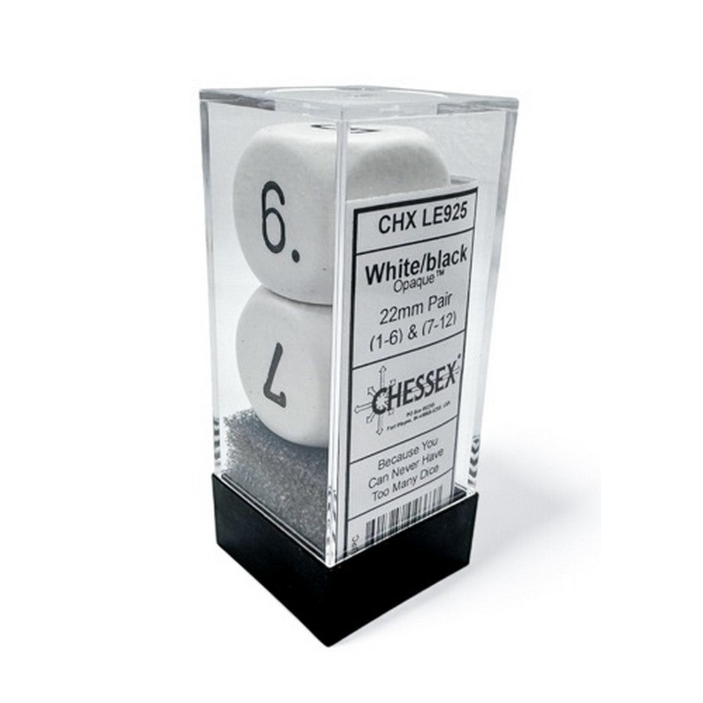 CHX LE925 Pair of Numbered Opaque White/black 22mm d6s (2-6 & 7-12)