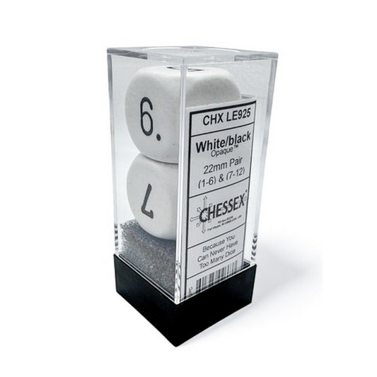 CHX LE925 Pair of Numbered Opaque White/black 22mm d6s (2-6 & 7-12)
