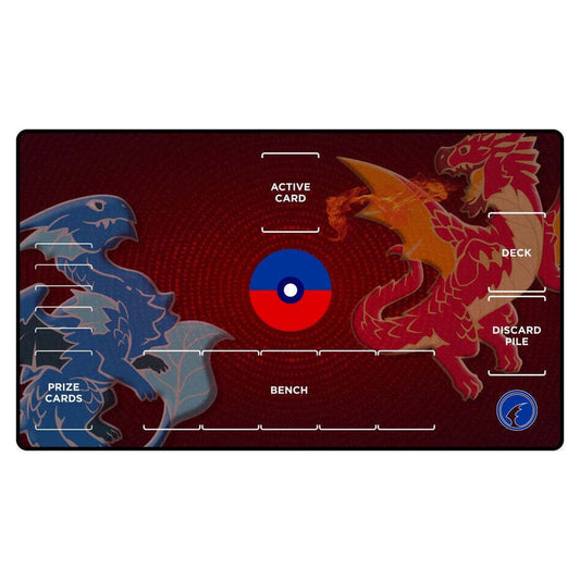 GamerMats: Red and Blue Dragon with Pokemon Compatible Zones - Playmat
