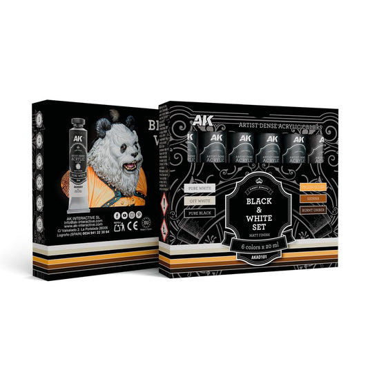 AK Interactive - Dense Acrylics - Black & White Set (6 Tubes 20 ml)