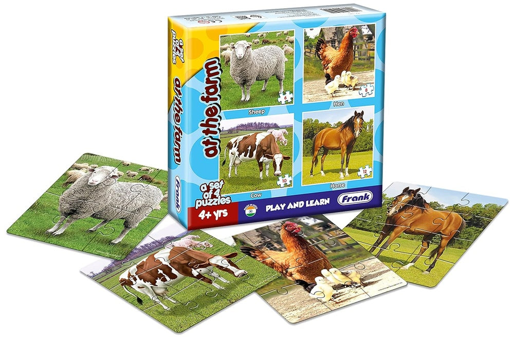 Play & Learn Puzzle 4pk - Asst B (At the Farm - Endangered Animals - In the Zoo)