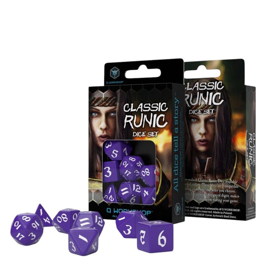 Q Workshop: Classic Runic Purple & white Dice Set (7