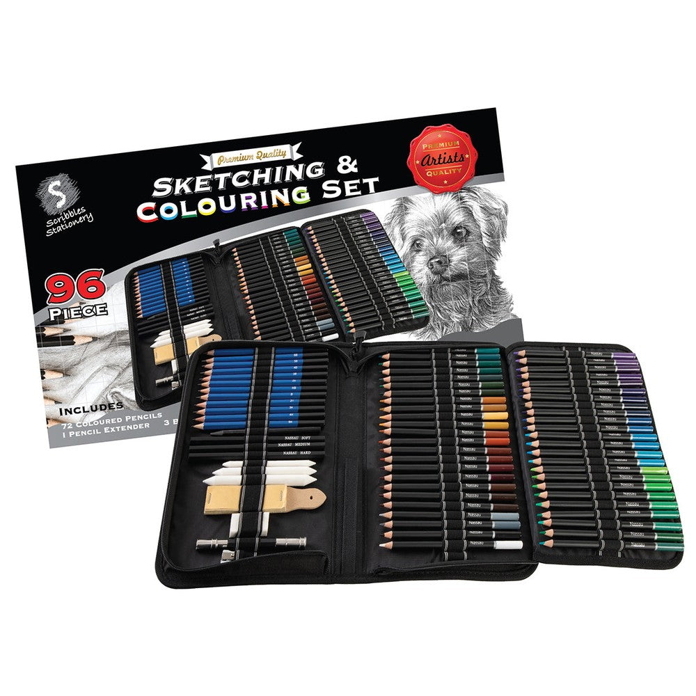 96 piece sketching and colouring set