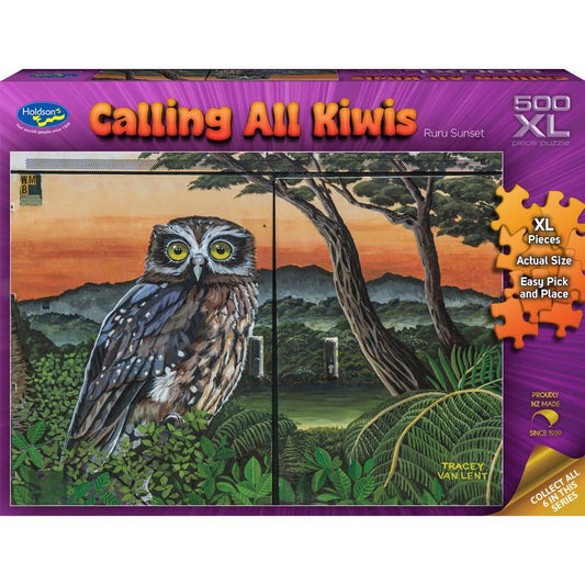 Puzzle - Holdson - Calling All Kiwis - 500XLpc Puzzle - Ruru Sunset
