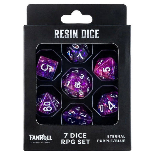 Fanroll: Eternal Purple/Blue Resin Dice Set in Premium Box Packaging