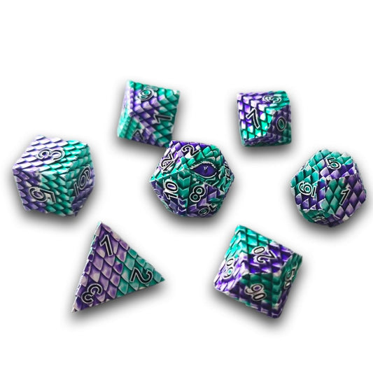 Chronicle - Purple Green Dragonscale Metal Dice Set