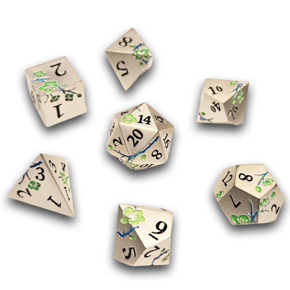 Chronicle - Silver Green Sakura Metal Dice Set