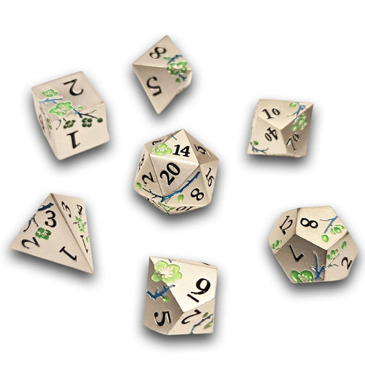 Chronicle - Silver Green Sakura Metal Dice Set