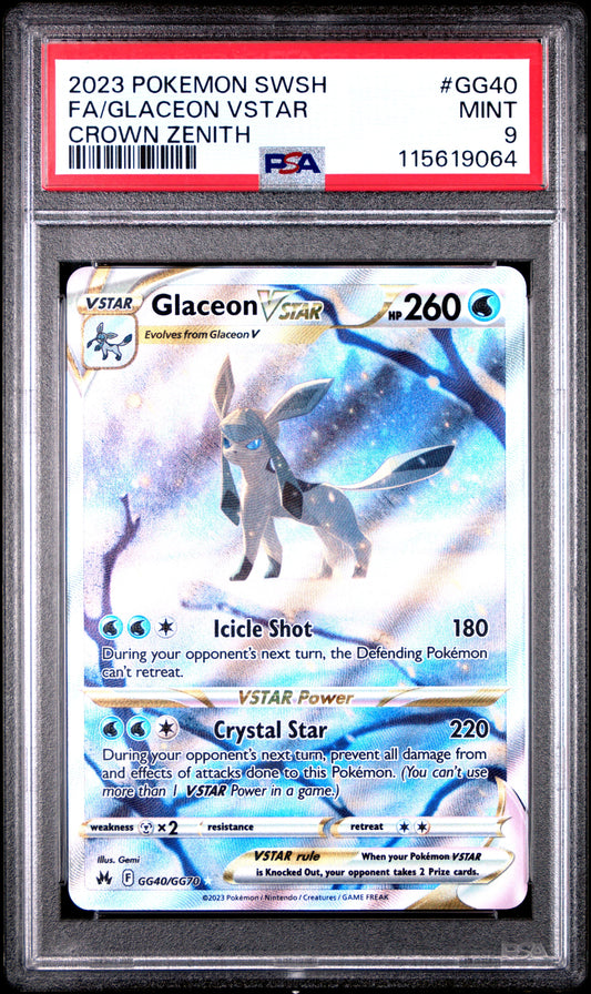 2023 Pokemon Sword And Shield Crown Zenith Gg40 Glaceon Vstar - PSA 9