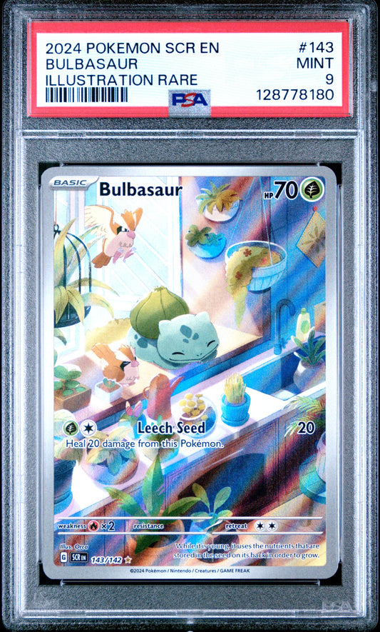 2024 Pokemon Scr En-Stellar Crown 143 Bulbasaur Illustration Rare - PSA 9