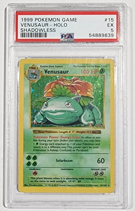 1999 Pokemon Game Venusaur 15/102 - Holo - Shadowless - PSA5
