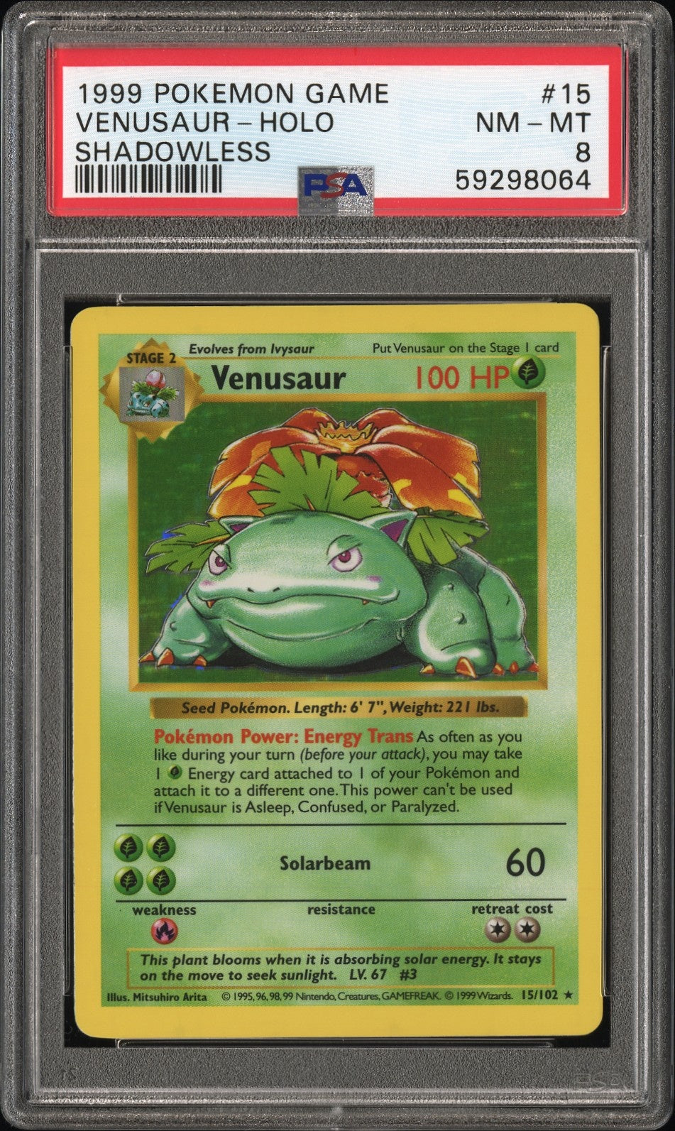1999 Pokemon Game 15 Venusaur-Holo Shadowless - PSA 8
