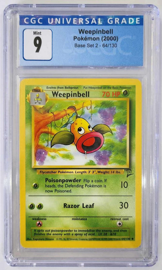 2000 Pokemon - Weepinbell 64/130 - Base Set 2 - CGC 9