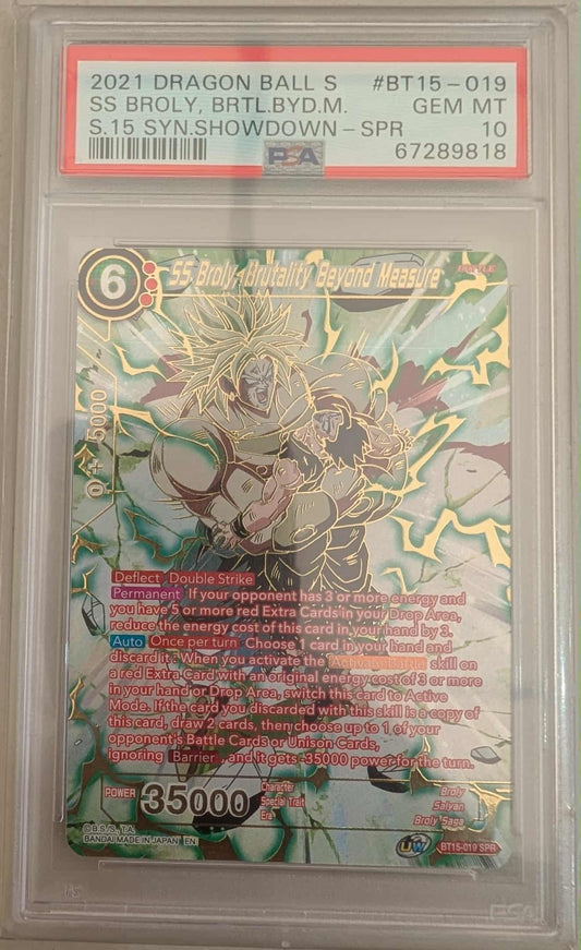 2021 Dragon Ball Super Card Game Series 15 SS Broly, Brutality Beyond Measure Saiyan Showdown Bt15-019 Special Rare - PSA 10